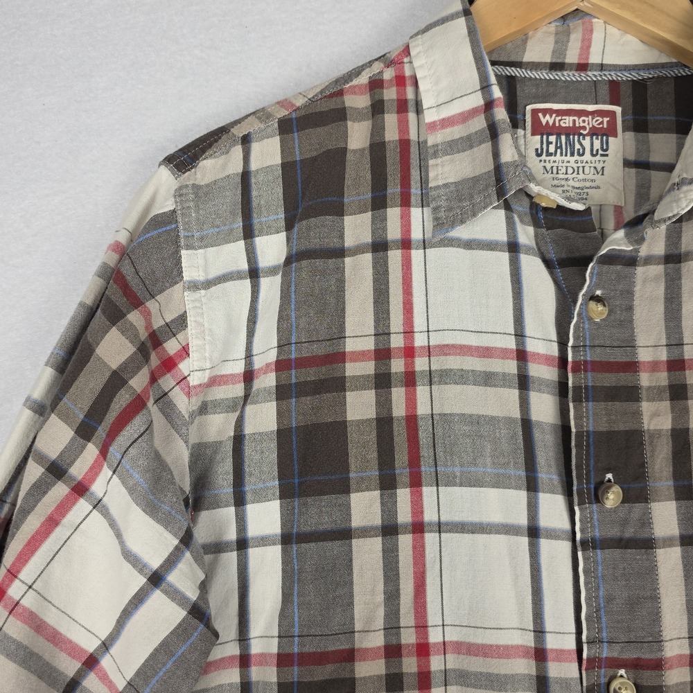 Wrangler‎ Men's Plaid Shirt M Brown Red Button Down 100% Cotton Western Thin - Picture 6 of 16